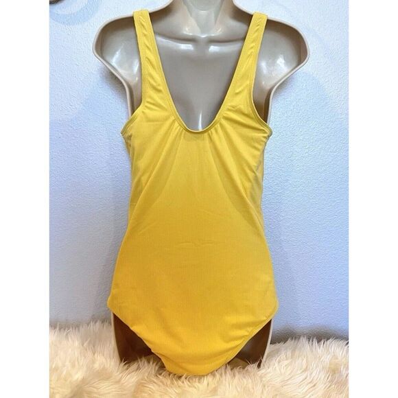 PinkBlush Women’s Yellow Ribbed Front Knot One-Piece Maternity Swimsuit Size M - Picture 8 of 12